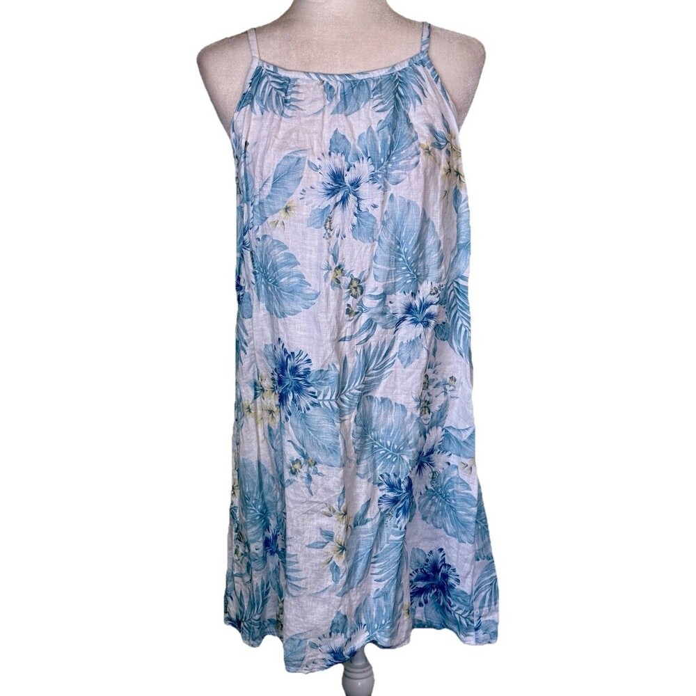 Women Lungo L’arno Puro Lino 100% Linen Sleeveless Floral Coastal Beach Dress Lg